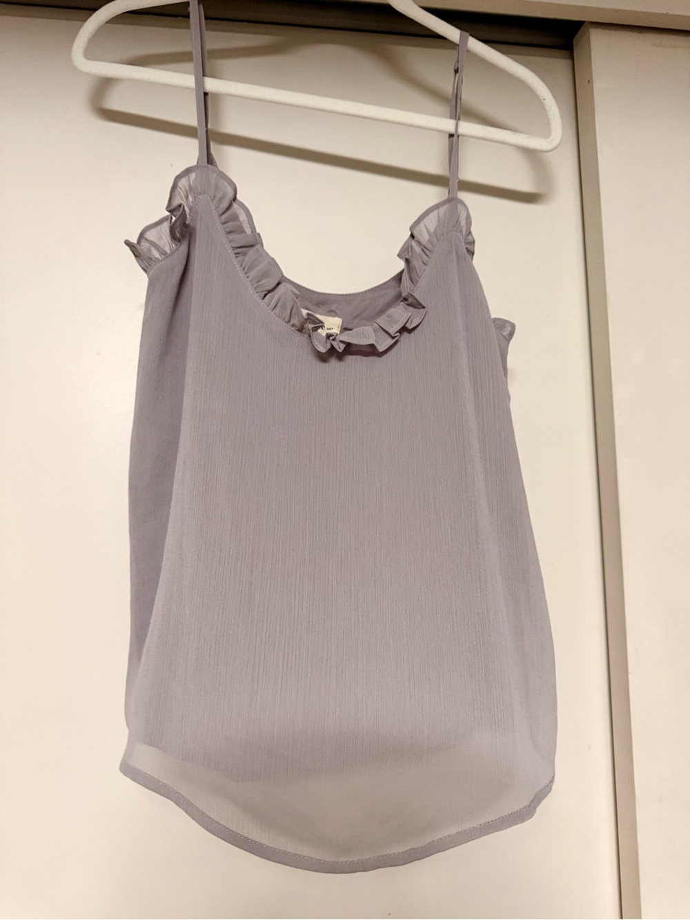 eesome Soft Grey  Ruffle-Trim Spaghetti Strap Tank